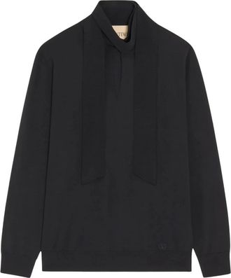 Valentino Wol trui met sjaalkraag en VLogo borduursel - Heren - Coltruien - Zwart - M - Wol - Truien & Vesten