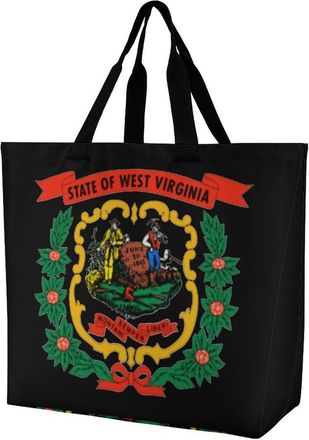 Generic West Virginia State Flag Large Reusable Shopping Bag Lightweight Foldable Tote Bags Washable Shoulder Handbag
