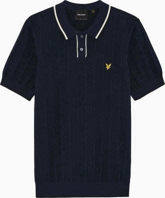Lyle & Scott Mens Lyle & Scott Pique Tipped Knitted Polo Shirt Dark Navy - Black - Size: 42