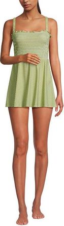 Lands End Womens Square Neck Smocked Mini Swim Dress in Bright Pistachio Gingham at Nordstrom, Size 12
