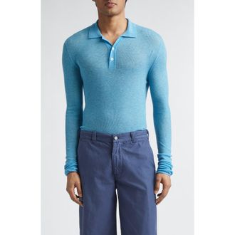 ERL Gender Inclusive Overdyed Heathered Wool Rib Polo in Light Blue at Nordstrom, Size X-Large