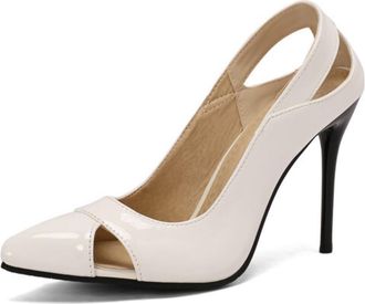 Generic Womens Pointed Toe Pumps Patent Leather Upper Cutout Slingback Stiletto High Heel Cushioned Insole Anti-Slip Durable Sole Comfortable Fit,White,9.5 UK