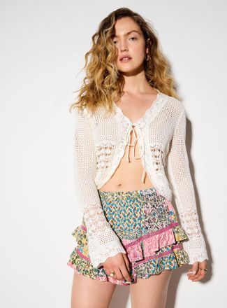 Icone Womens Openwork knit tie-up cropped Cardigan Sweater