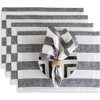 Solino Home Linen Placemats - Cabana Stripe, 14 x 19 in Black And White at Nordstrom, Size Medium