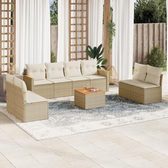 vidaXL Set De Sof&aacute;s De Jard&iacute;n 9 Pzas Con Cojines Rat&aacute;n Sint&eacute;tico Beige Vidaxl