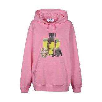Msgm Hoodies, female, Pink, Size: XS Cotton Hoodie with Front Print