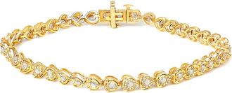 House of Brilliance Silver 1.0 Cttw Miracle Set Diamond Heart-Link Tennis Bracelet in Yellow Gold Over Silver at Nordstrom