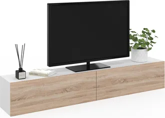 IDMarket Idmarket - Mueble Tv Suspendido Elio 2 Puertas Blanco Y Madera 180 Cm