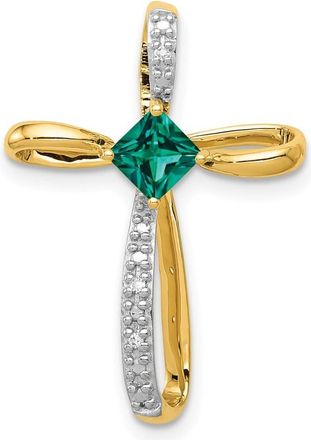 Diamond2Deal 14k Yellow Gold 4mm Square Lab Created Emerald and Diamond Cross Slide Pendant