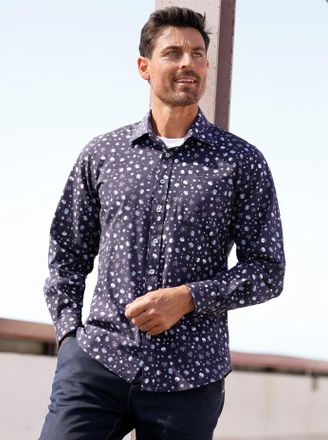 Marco Donati Langarmhemd MARCO DONATI, Herren, Gr. 39/40, Normalgr&ouml;ssen, blau (marine, bedruckt), 100% Baumwolle, gebl&uuml;mt, gemustert, k&ouml;rpernah, Hemden Langarmhemd