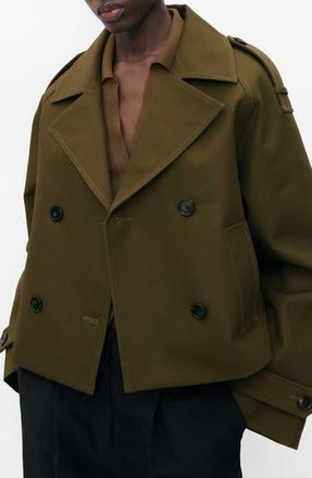 Mango Oversize Crop Cotton Trench Coat in Khaki Green at Nordstrom Rack, Size Xx-Small