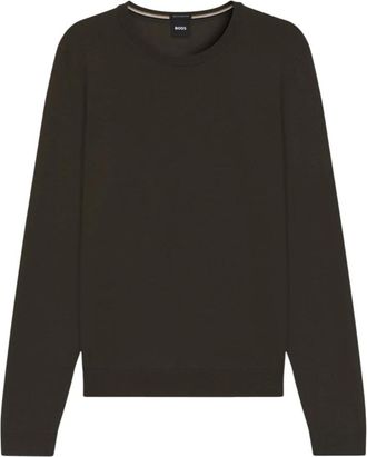 HUGO BOSS Slimfit sweater van merinowol - Heren - Ronde hals truien - Bruin - XL - Wol - Truien & Vesten