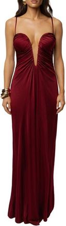 JLUXLABEL Auric Deep Plunge Maxi Dress in Burgundy at Nordstrom, Size X-Small