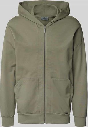 Hanro Sweatjacke mit Label-Applikation in Khaki, Größe XXL