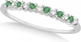 Allurez Petite Diamond & Emerald Wedding Band 14k White Gold (0.20ct)
