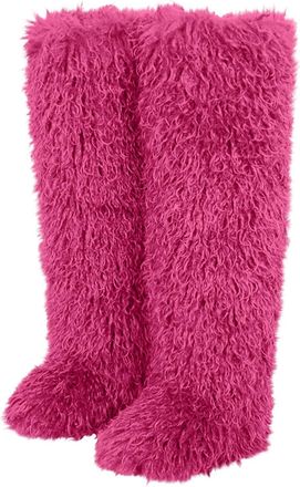 Generic Womens Winter Boots Lambskin Wool High Boots Long Boots Round Toe Over the Knee Boots Women 41, Hot Pink, 8.5 UK