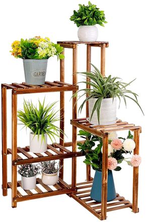OEM Soporte Para Plantas De 6 Niveles, Construcci&oacute;n De Madera Resistente, Color Marr&oacute;n