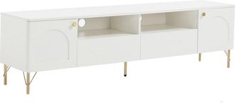 Vente-Unique Mueble de TV con 2 puertas, 2 cajones y 2 huecos - Blanco y dorado - ALOBARA