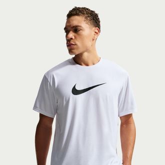 Nike Mens Swim Hydroguard Dri-FIT UV Short Sleeve Top in White | NESSG523-100