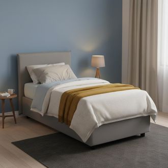 Dmora Cama Individual Dbaston, Cama Contenedor Con Revestimiento De Tela, 100% Made In Italy, Apertura Frontal, Con Colch&oacute;n Cm 90x200 Incluido, Gris - Dmora