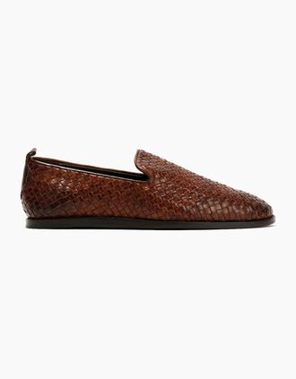 Hudson Mens IPANEMA MENS BROWN LEATHER WEAVE SLIP ON - Size: 11