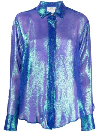 Forte_Forte Blouse met metallic jacquard - Blauw