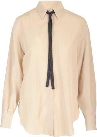 Brunello Cucinelli Womens Sand Silk Oversized Shirt, Size M