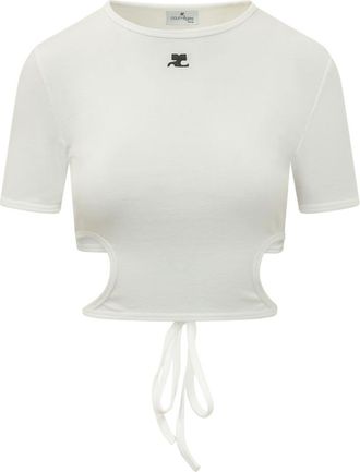 Courr&egrave;ges White Logo Round Neck T-Shirt