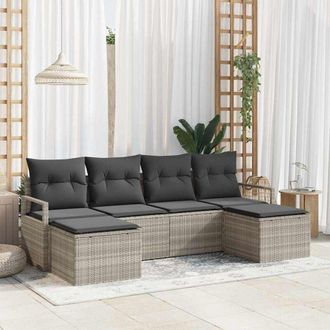 vidaXL Conjunto De Sof&aacute; De Jard&iacute;n 6 Pcs Gris Claro Polirat&aacute;n Vidaxl