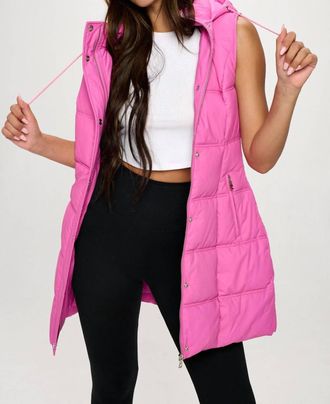 Coalition LA Faux Leather Long Puffer Vest In Hot Pink