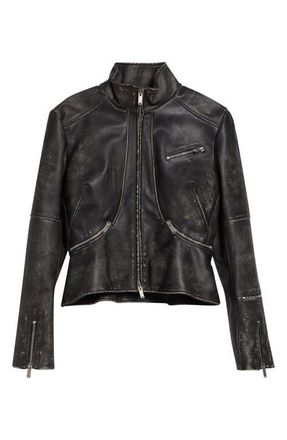 Alexander McQueen Crop Brushed Leather Jacket in Black/Brown at Nordstrom, Size 6 Us