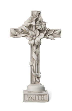 Glitzhome 13.75H MGO Holy Christian Cross with Lily Garden Statue in White at Nordstrom, Size Medium