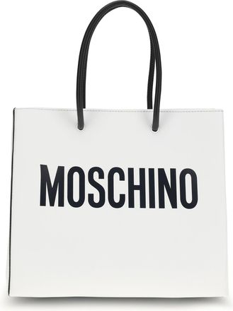 Moschino Womens Top-Handle Tote White Leather Calf Handbags Hand Bags