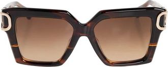Valentino Garavani Rechthoekige Zonnebril - Dames - Zonnebrillen - Bruin - ONE Size - Leer - Accessoires