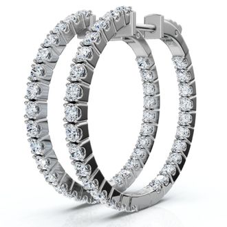 Pompeii3 1 1/2 ct Diamond Inside Outside Hoops Vault Lock 1 Tall 14k White Gold