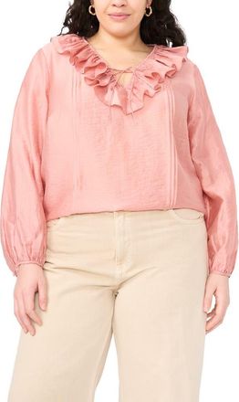 Vince Camuto Ruffle Neck Pintuck Crinkle Satin Top in Coral Dusk at Nordstrom, Size 3 X