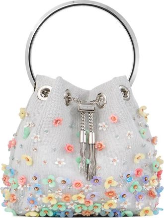 Jimmy Choo London Bon Bon floral-embellished bucket bag - women - Fabric/Brass - One Size - Silver