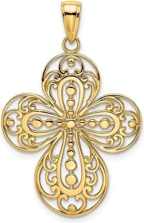 Diamond2Deal 14k Yellow Gold Cut-Out with Rounded Tips Filigree Cross Charm Pendant