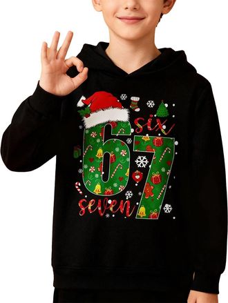 Generic 67 Christmas 6 7 Hoodies for Kids Christmas Jumper Boys and Girls Santa Says Six Seven Sweatshirt Boys Holiday Pullover Sweatshirt Fashion Xmas Hoodie