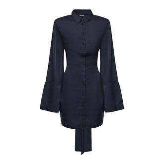 Rotate ROTATE Birger Christensen, Shirt Dresses, female, Blue, Size: XS Satin Shirt Dress