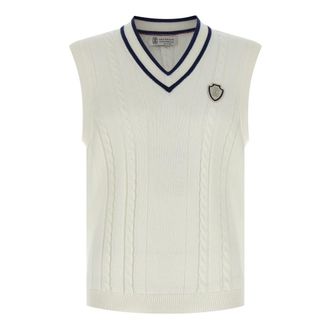 Brunello Cucinelli Truien & Vesten, Heren, Wit, L, Katoen, Gebreid katoenen vest met vlechtpatroon