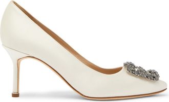 Manolo Blahnik Hangisi 70 Silk-satin Pumps - Cream