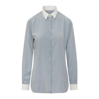 Tom Ford Shirts, female, Multicolor, Size: M Striped Silk Shirt with Contrast Details