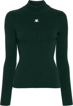 Courrèges Dark Green Reedition Rib Knit Sweater