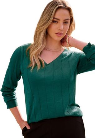 Roaman's Plus Size Drop Needle V Neck Lightweight Sweater Knit in Emerald Green at Nordstrom, Size Medium