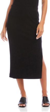 Karen Kane Rib Side Slit Midi Skirt in Black at Nordstrom, Size X-Large