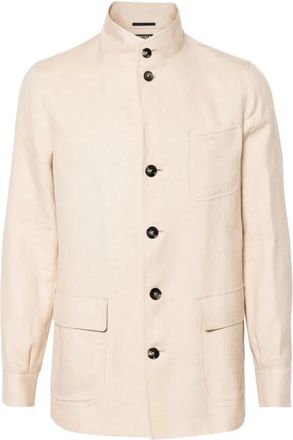 Ermenegildo Zegna Light Jackets, male, Beige, L, Linen-Blend Shirt Jacket Brown Classic