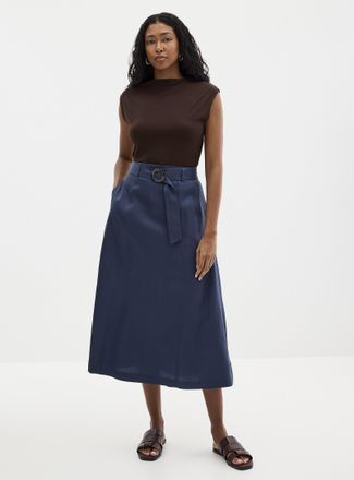 Contemporaine Womens Belted flowy lyocell flared skirt