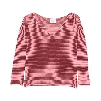 Be You Truien & Vesten, Dames, Rood, M, Kasjmier, Gestreepte V-hals Trui