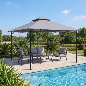 Costway Costway 3.3 x 3.3 M Patio Gazebo w/ Metal Frame Outdoor Canopy Tent in Grey